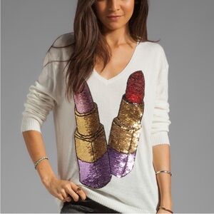 Wildfox white label‎ sequin lipstick sweater RARE Size XS Womens  Angora Blend